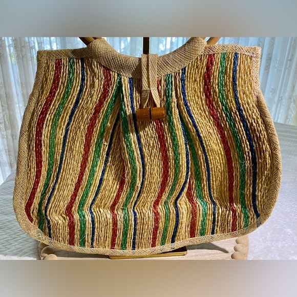 MISTER ERNEST - NWOT/Vintage - Handmade Woven Straw Multicolor Tote - Picture 5 of 8
